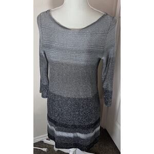 WHBM White House Black Market Dress sz S Grey Silver Mesh Metallic Mini